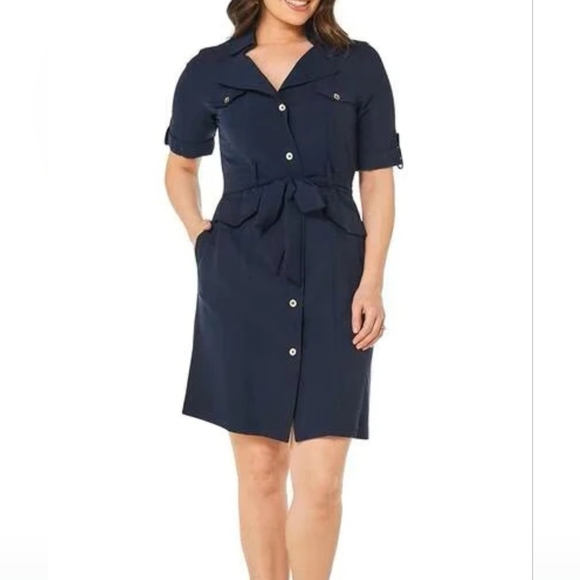 Sharagano Dresses & Skirts - Sharagano Collared Chuffed Sleeve Button Down Dress